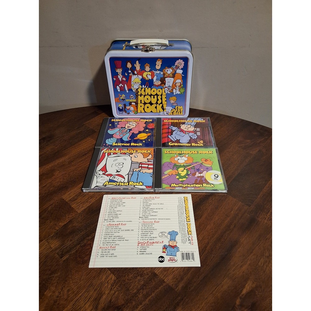 Vintage Schoolhouse Rock 4-CD Box Set Metal Lunchbox Tin Kid Rhino ABC Complete